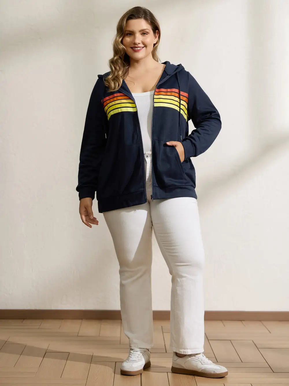 Color Contrast Stripes Zipper Jacket