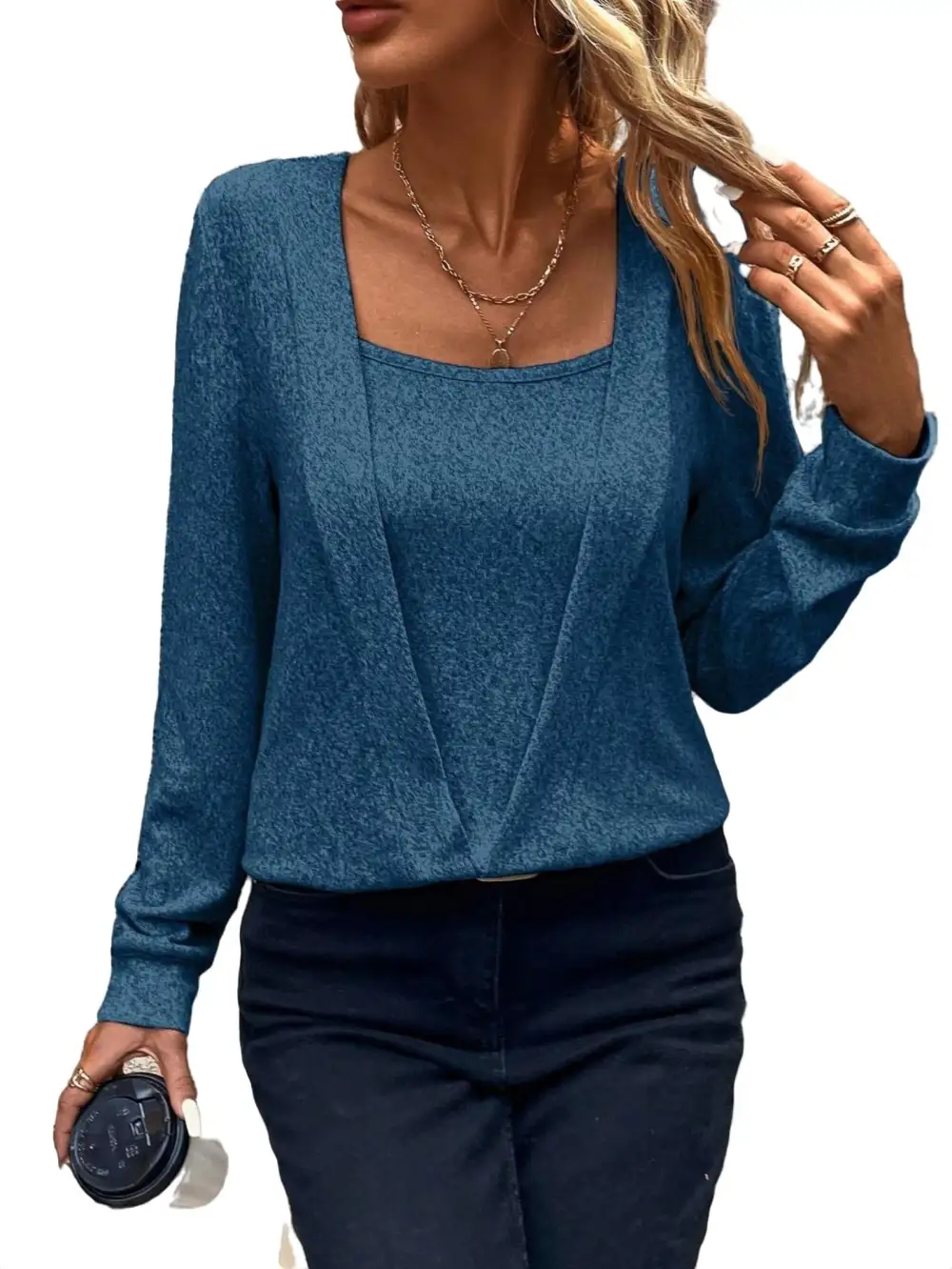 Casual Solid Pullovers Square Neck Light Grey Women Sweatshirts