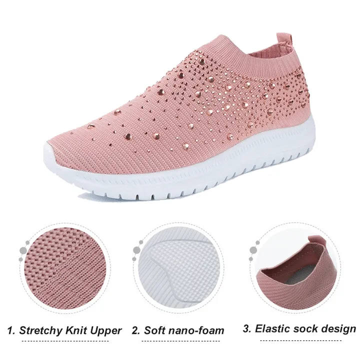 Women's Crystal Breathable SlipOn Walking Shoes