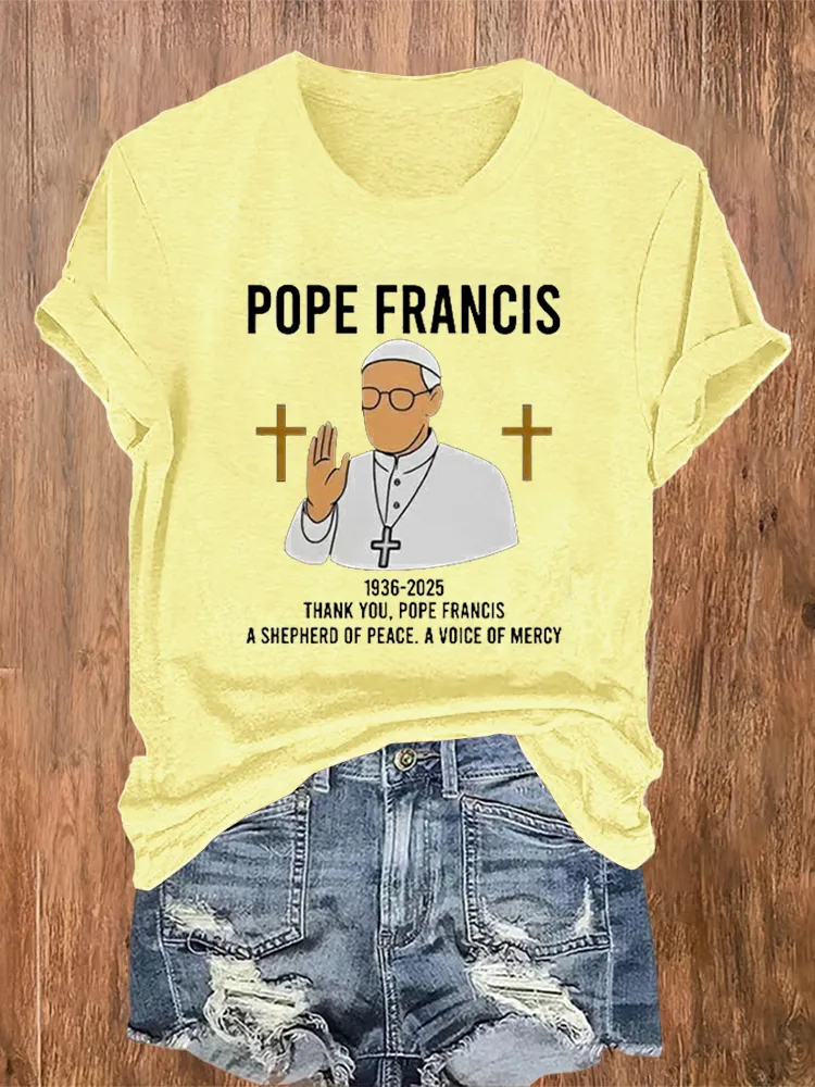 Women's Thank You PF A Shepherd Of Peace A Voice Of Mercy Print Short Sleeve Round Neck Cotton T-Shirt