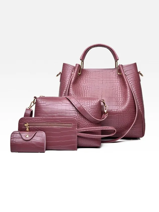 4pcs/set Large Capacity Crocodile Embossed Handbag Commuting Tote Bag with Crossbody Strap