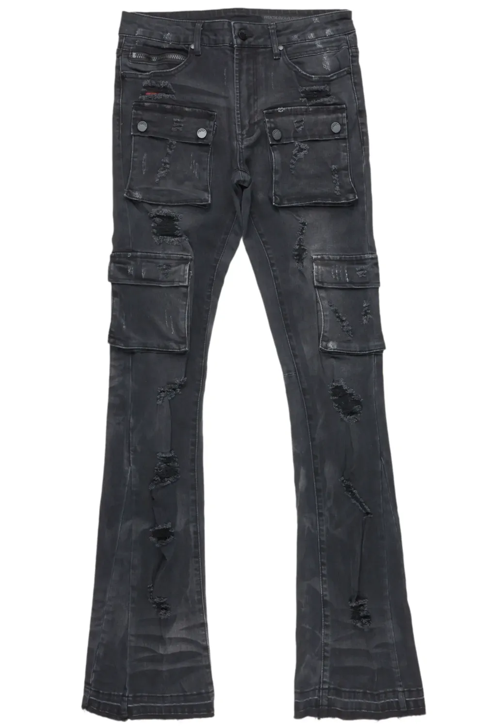 Adriel Grey Wash Cargo Stacked Flare Jean