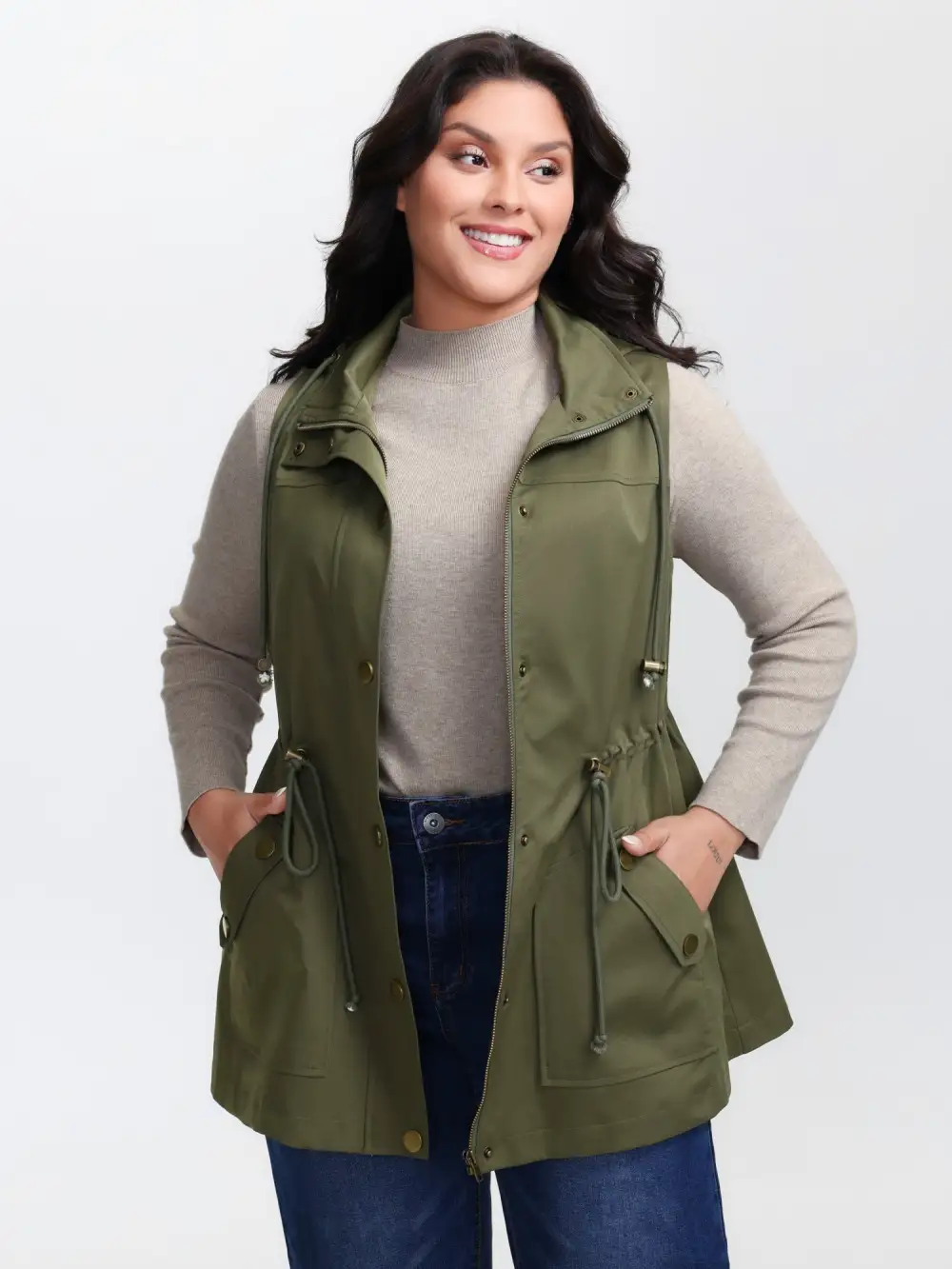 Channel-Drawstring Pockets Hooded Vest