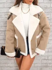 Lapel Plush Jacket, Winter Warm Casual Outwear, Women's Clothing