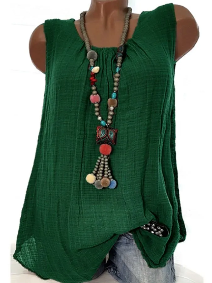 Casual Crew Neck Solid Color Sleeveless Tank Top