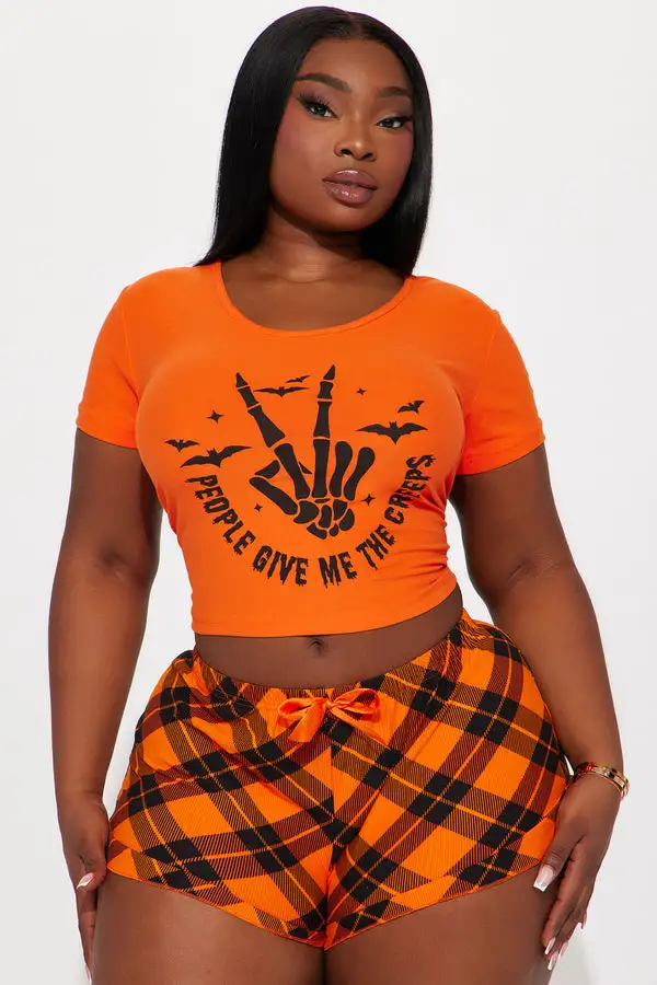 People Give Me The Creeps PJ Short Set - Orange/combo