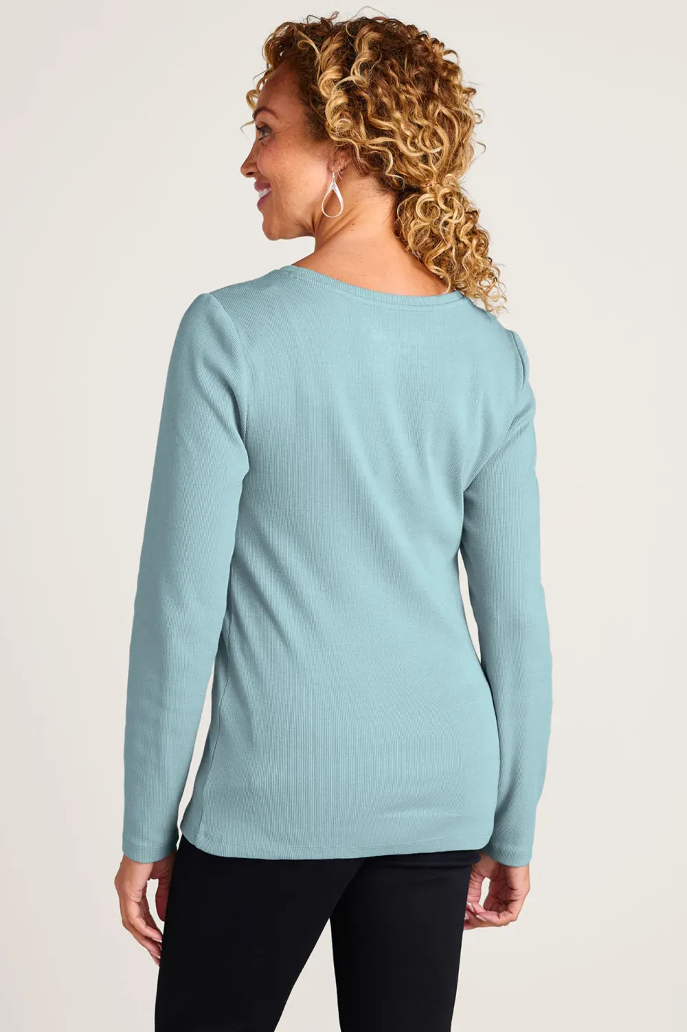 Rib Knit Long Sleeve Scoop Neck Tee
