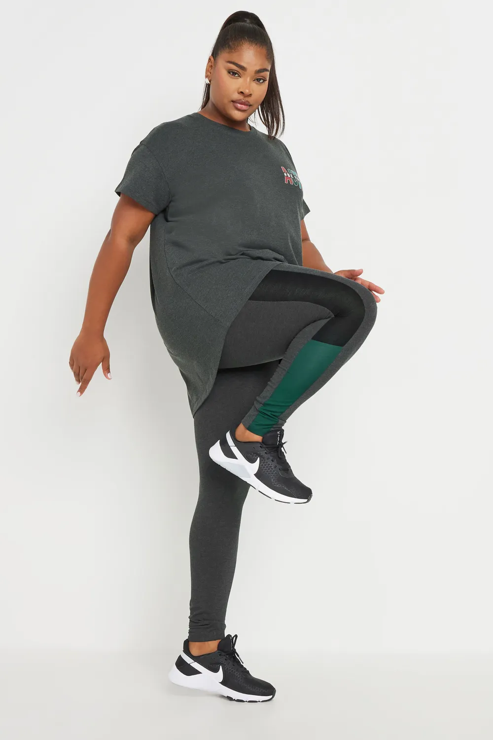 YOURS ACTIVE Curve Charcoal Grey Side Stripe Leggings