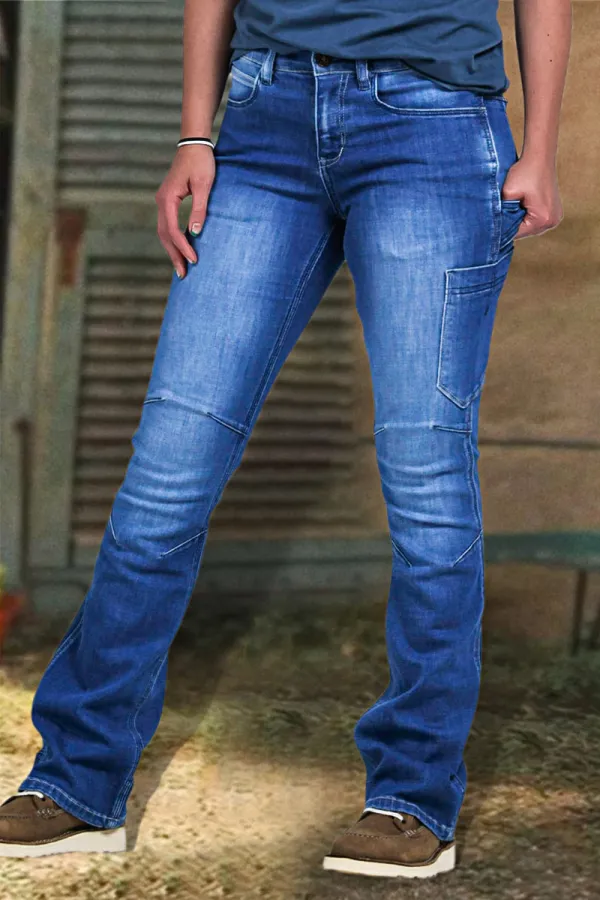 Multi Pocket Mid Rise Bootcut Jeans Without Belt