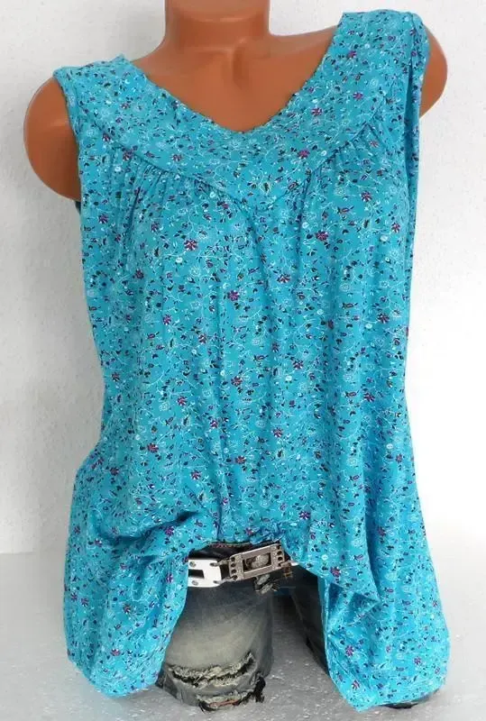 Plus Size Women Fashion Blouse Casual Loose Floral Printed Tops