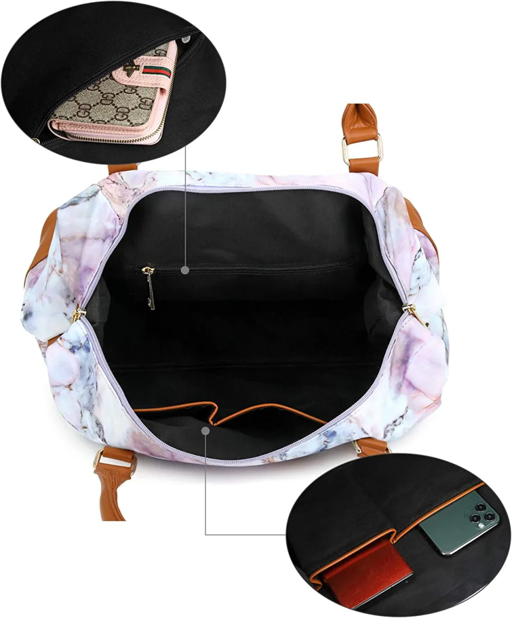 Ladies Canvas Weekender Bag Overnight Carry-on Tote Duffel in Trolley Handle
