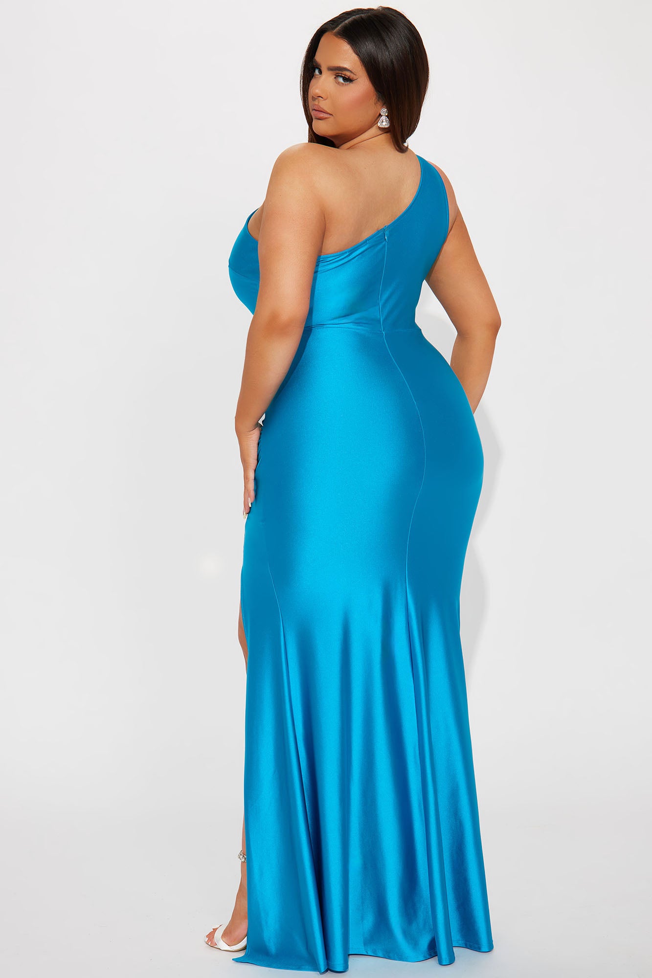 Rosette One Shoulder Gown - Turquoise