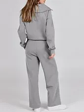 Women's Fashion Streetwear Pants Sets Bolero Top Long Sleeve Shirt Collar Solid Color Outdoor Work Casual Black Fuchsia Beige Fall Regular Fit