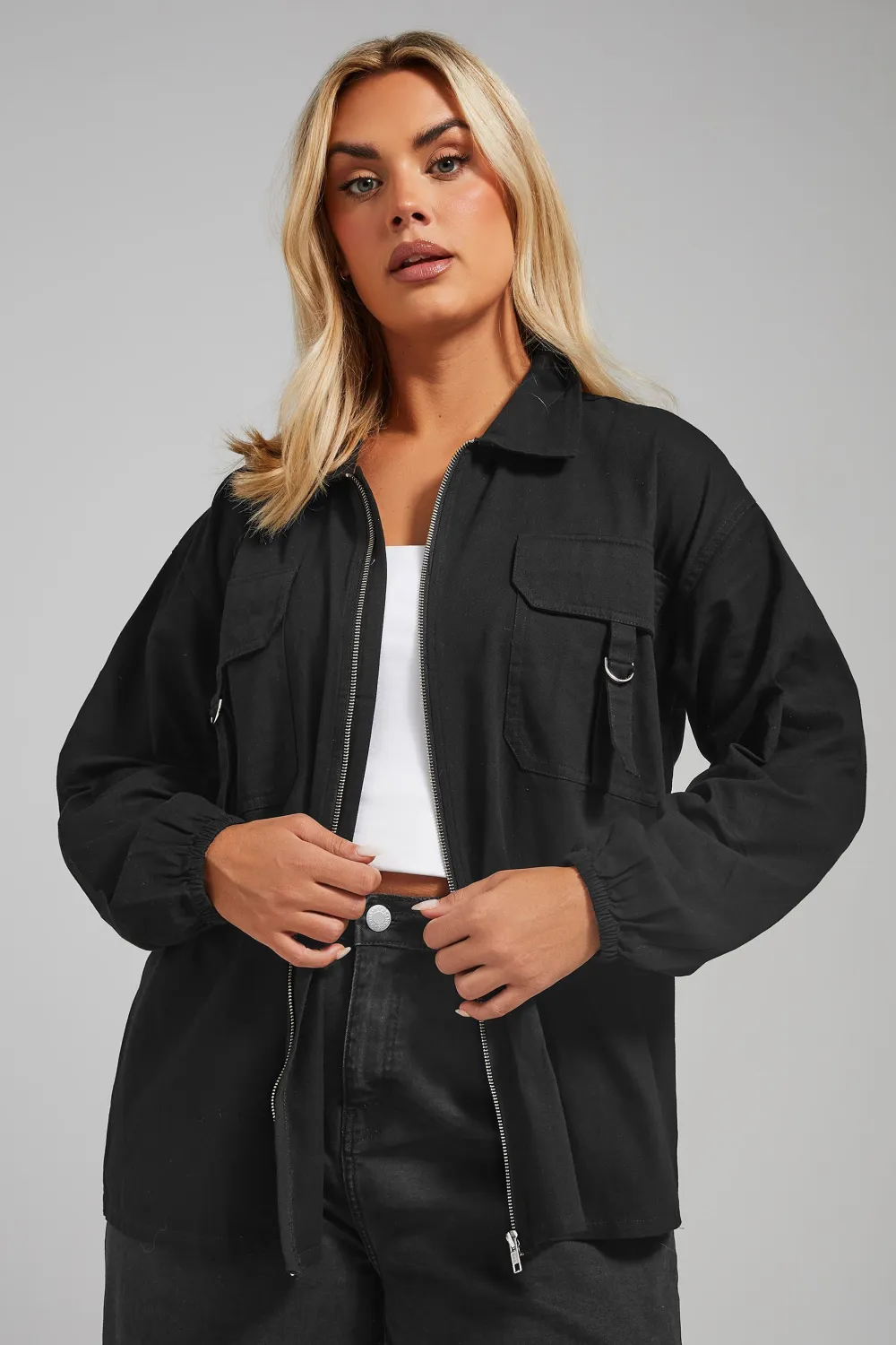 YOURS Curve Stone Brown Utility Bomber Jacket