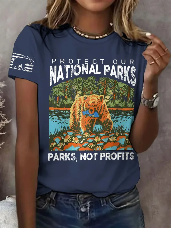 Women'S Support National Parks Print Round Neck T-Shirt