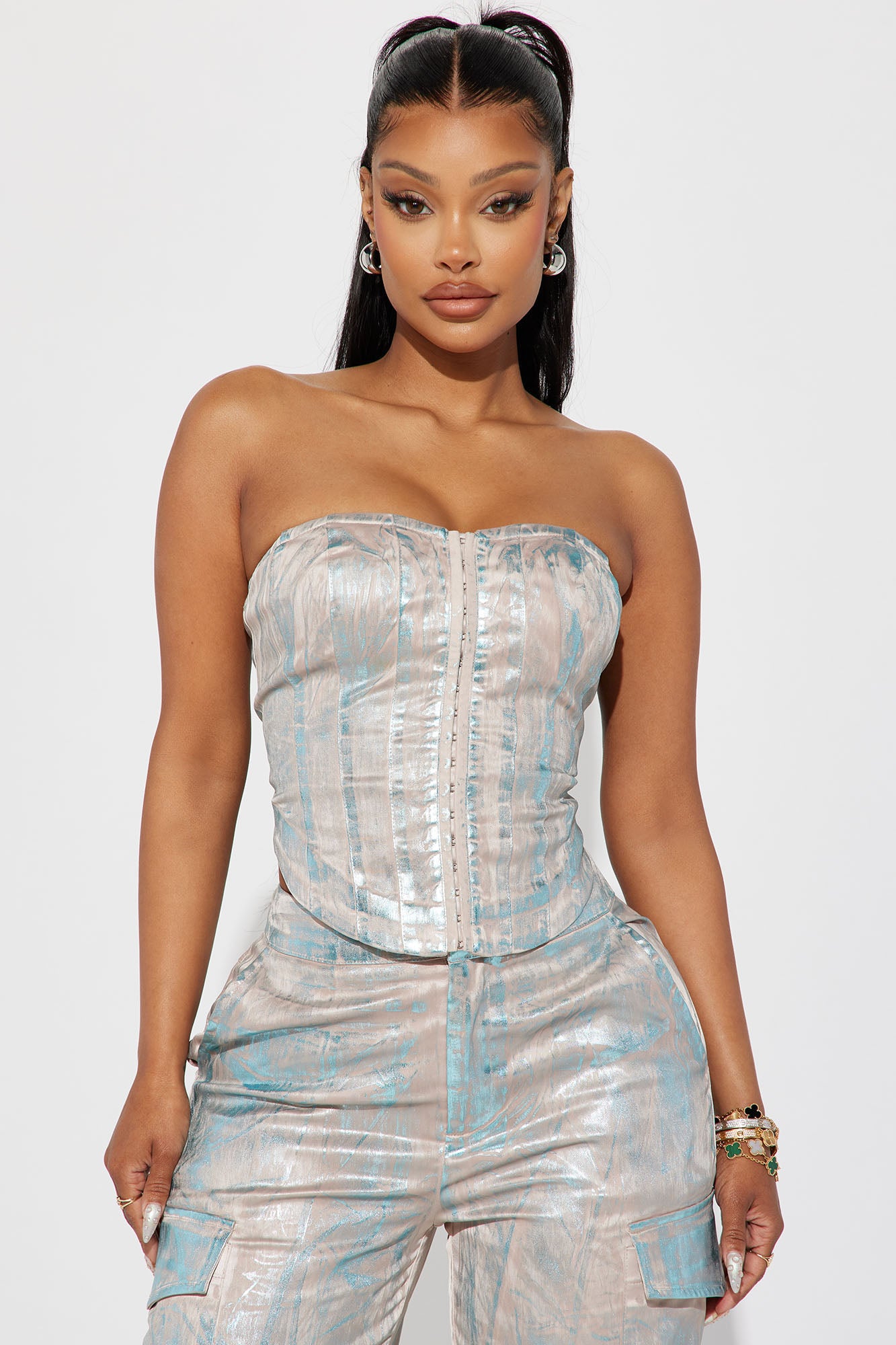 Ava Metallic Pant Set - Taupe