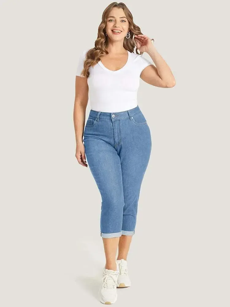 5 Packs-Very Stretchy High Rise Dark Wash Cropped Jeans