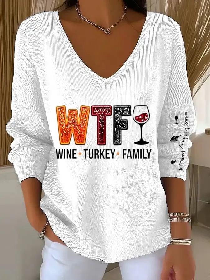 Women's Thanksgiving Turkey Family Print Sweater