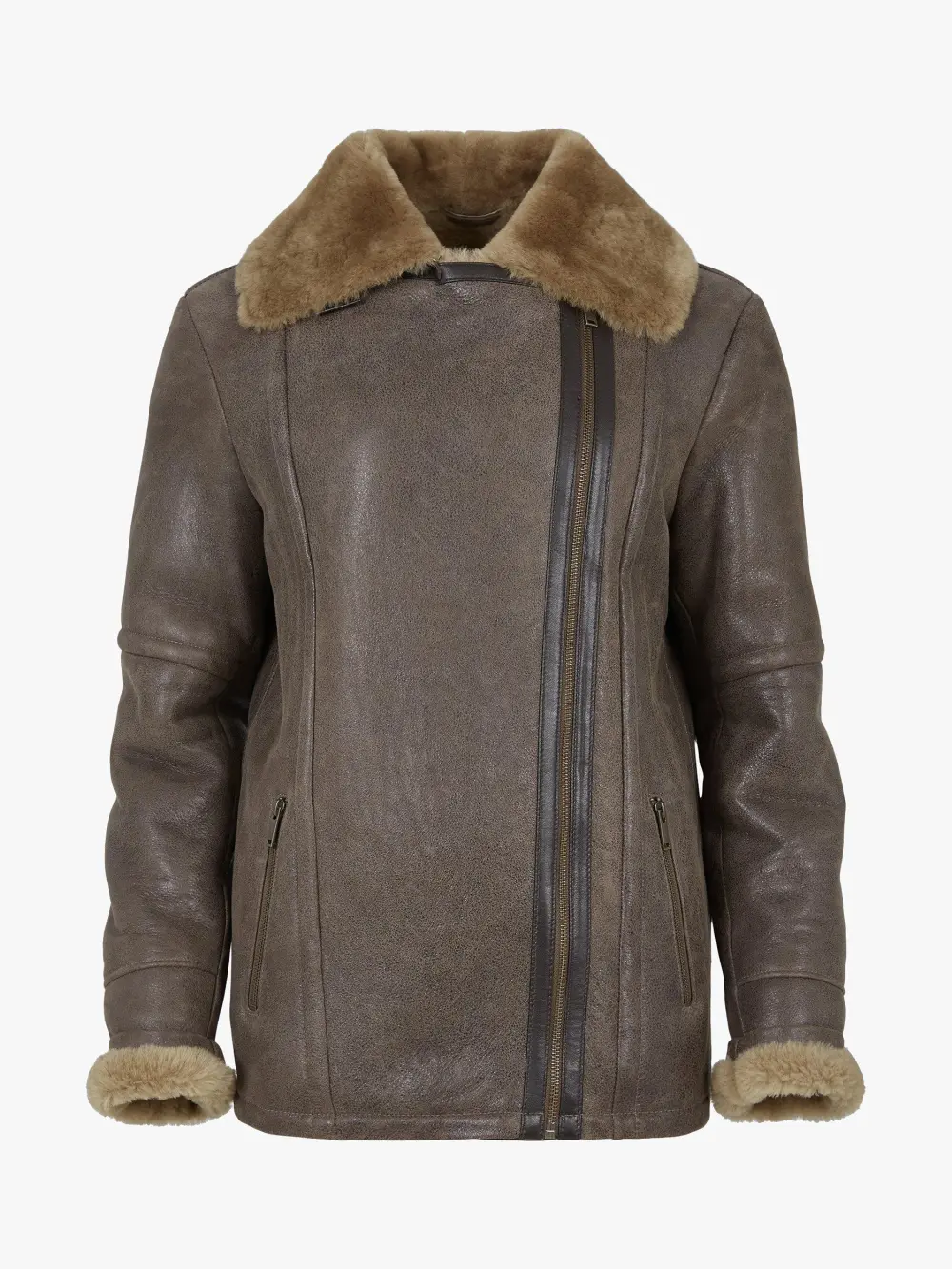 Boyfriend Aviator Sheepskin Jacket, Antique/Camel