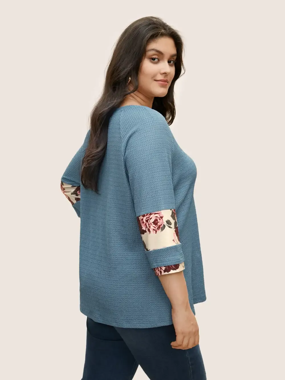 Textured Patchwork Floral Raglan Sleeve T-Shirt