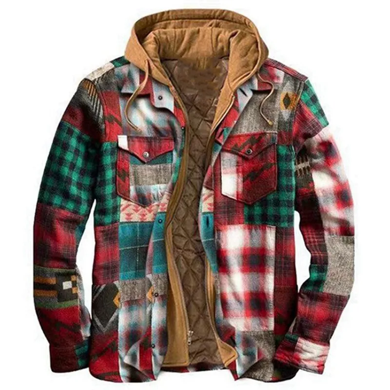 Retro Plaid Stitching Men's Outdoor Jacket
