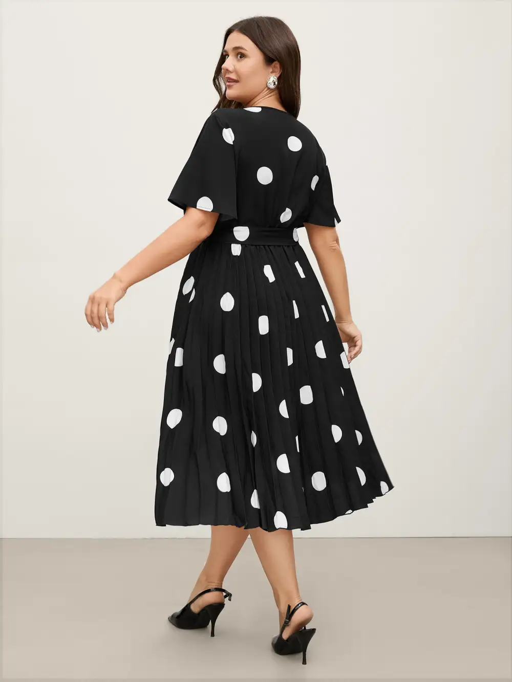 Polka Dots Stretchy Waist Midi Dress