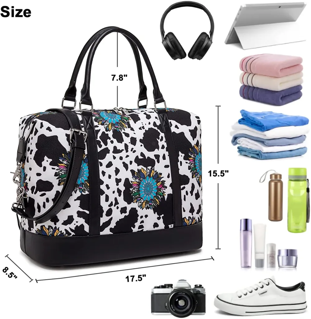 Ladies Canvas Weekender Bag Overnight Carry-on Tote Duffel in Trolley Handle
