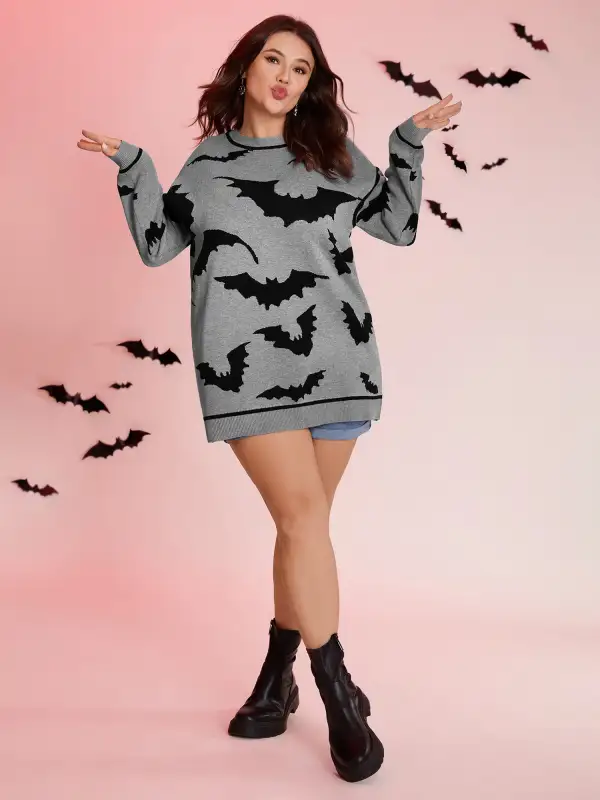 Flying Bats Pattern Crew Neck Pullover