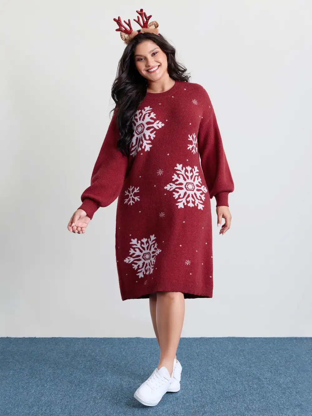 Snowflake Pattern Drop Shoulder Sweater Dress