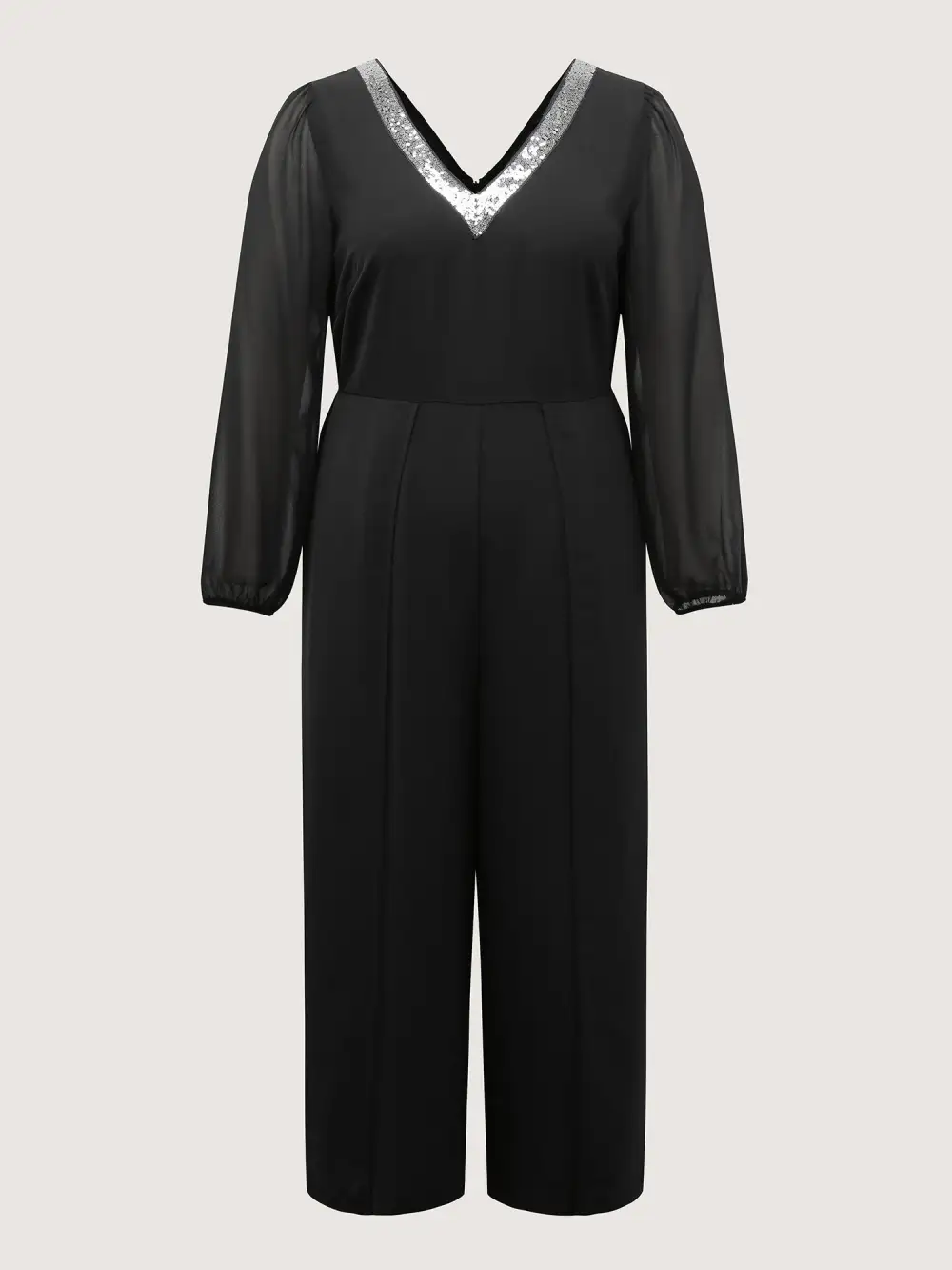 Sequin Neckline Petal Flowy Hem Jumpsuit