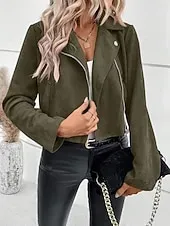Women's Casual Jacket Comfortable Breathable Pocket Elegant Casual Plain Vacation Street Casual Daily Wear Open Front Short Turndown Regular Fit Long Sleeve Outerwear Pink Red Green Spring Fall