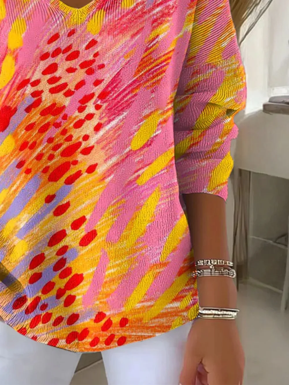 Painting Casual V Neck Sweater