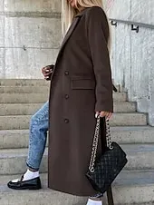 Women's Casual Jacket Warm Comfortable Pocket Buttons Fashion Outdoor Plain Going out Weekend Single Breasted Regular Lapel Regular Fit Long Sleeve Outerwear Black Brown Khaki Fall Winter