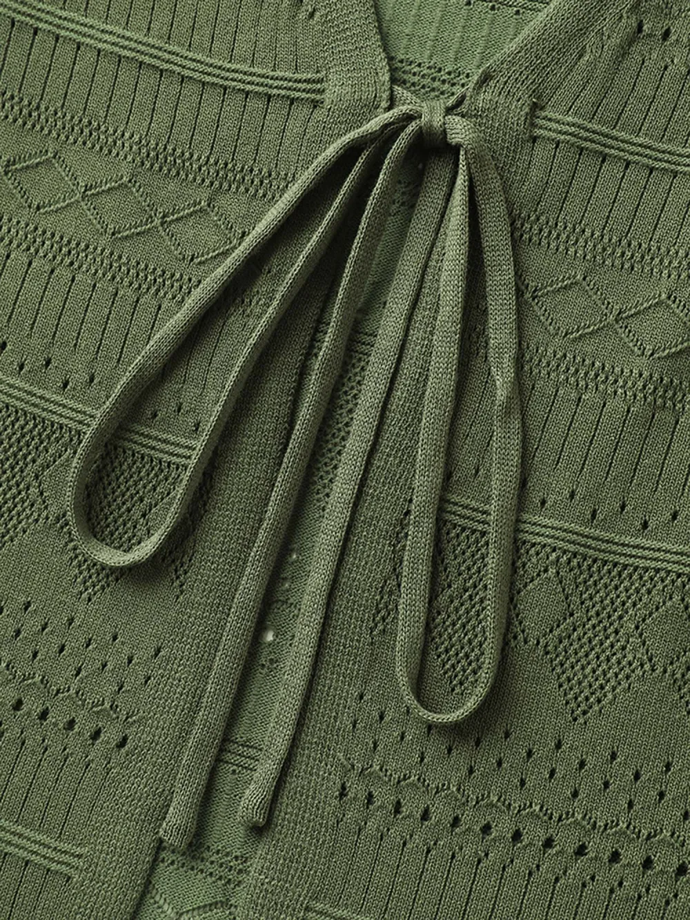 Ruffled Hem Front Tie Textured Lightweight Cardigan