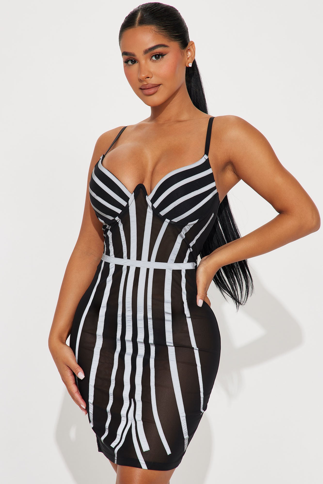 Electra Reflective Mesh Mini Dress - Black/combo