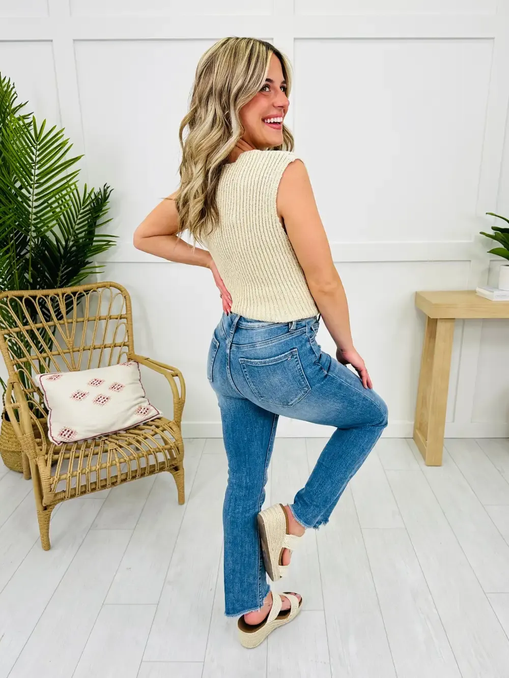 Step It Up Mica Straight Leg Step Hem Jeans