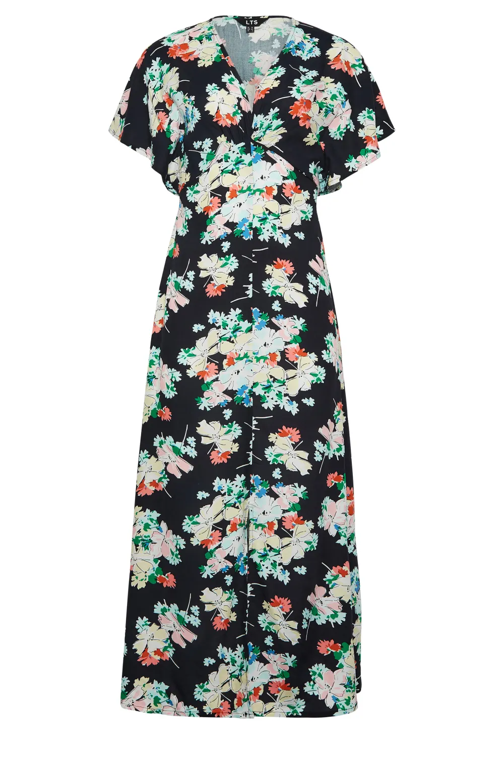 LTS Tall Black Floral Print Split Front Midaxi Dress
