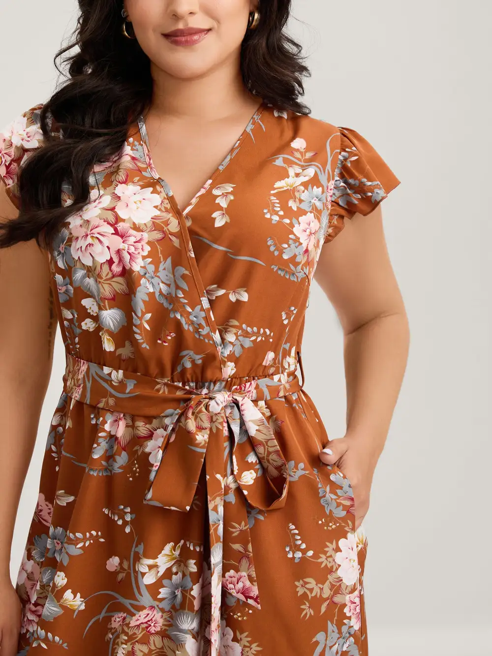 Midnight Blooms Wrap A-Line Midi Dress
