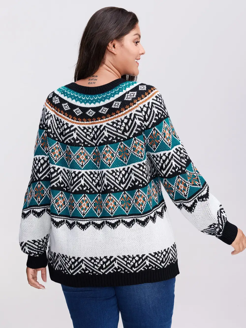 Boho Print Color Contrast Pullover
