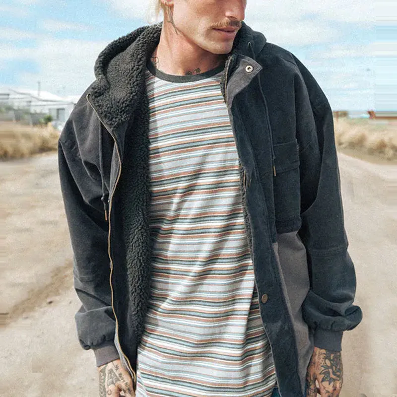 Mens Fashion Color Patchwork Fleece Jacket Coat