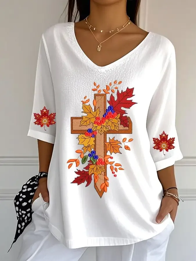 Women's Casual Autumn Print Sleeve Top