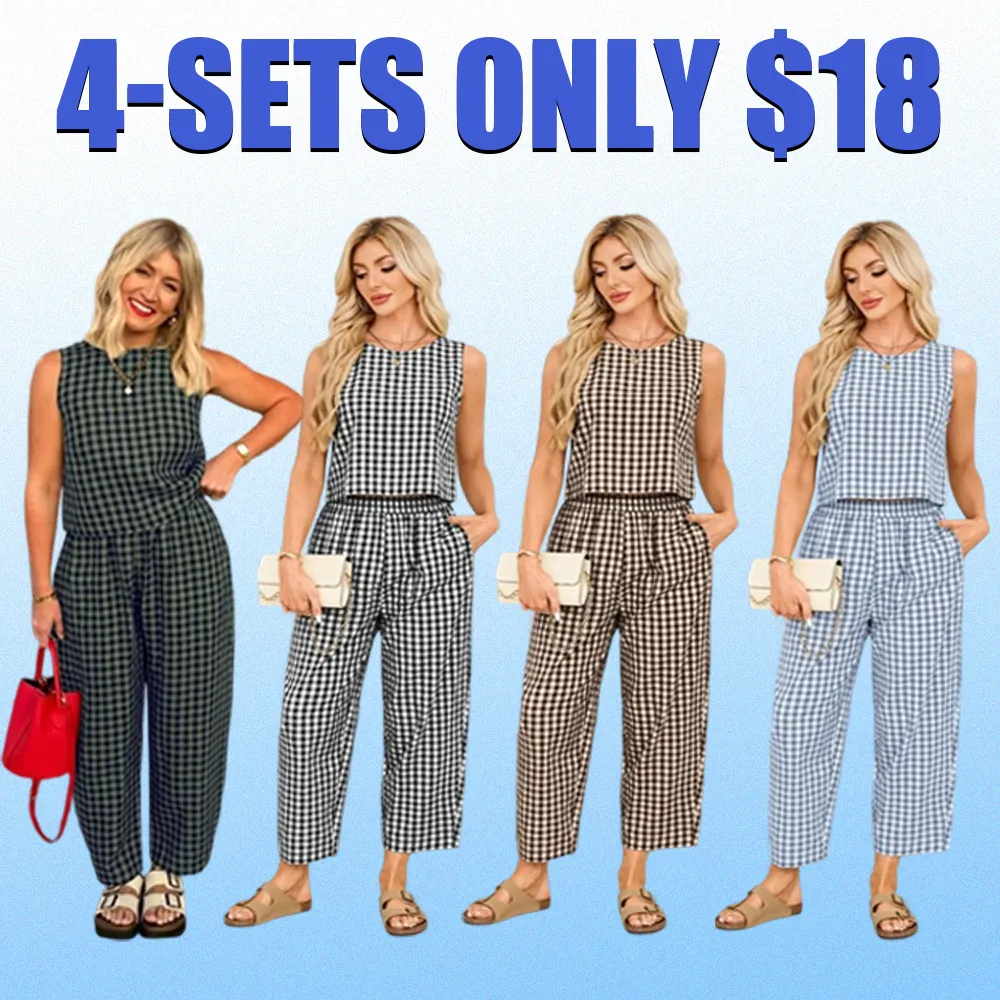 Women's Plaid Tank Top & Pants Set – Casual Sleeveless Summer Two-Piece Outfit