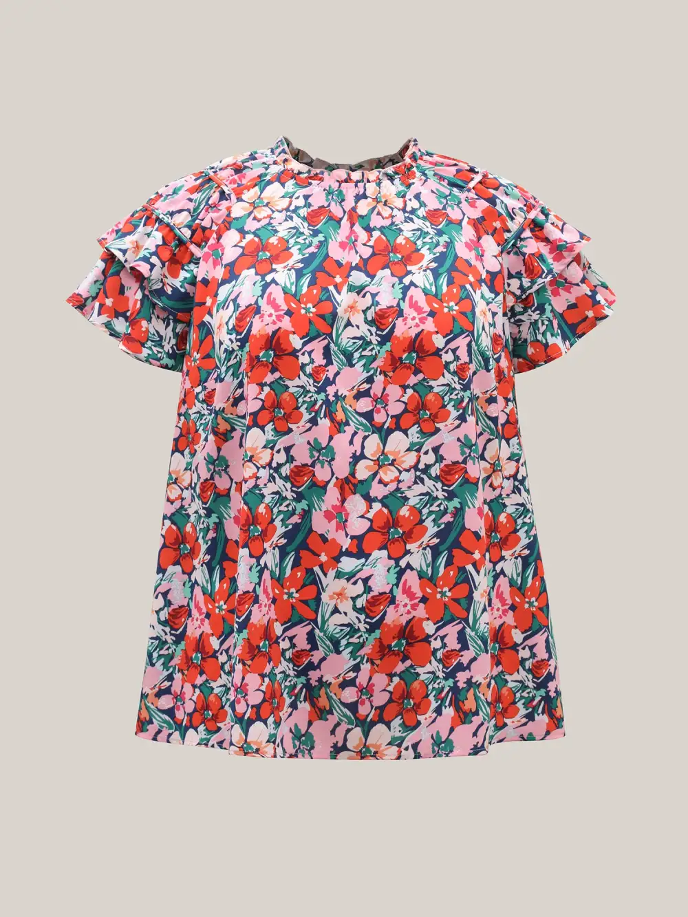 Groovy Floral Print Ruffled Layered Sleeve Blouse