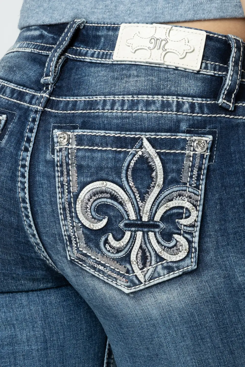 Silver Sequins Fleur-De-Lis Bootcut Jeans