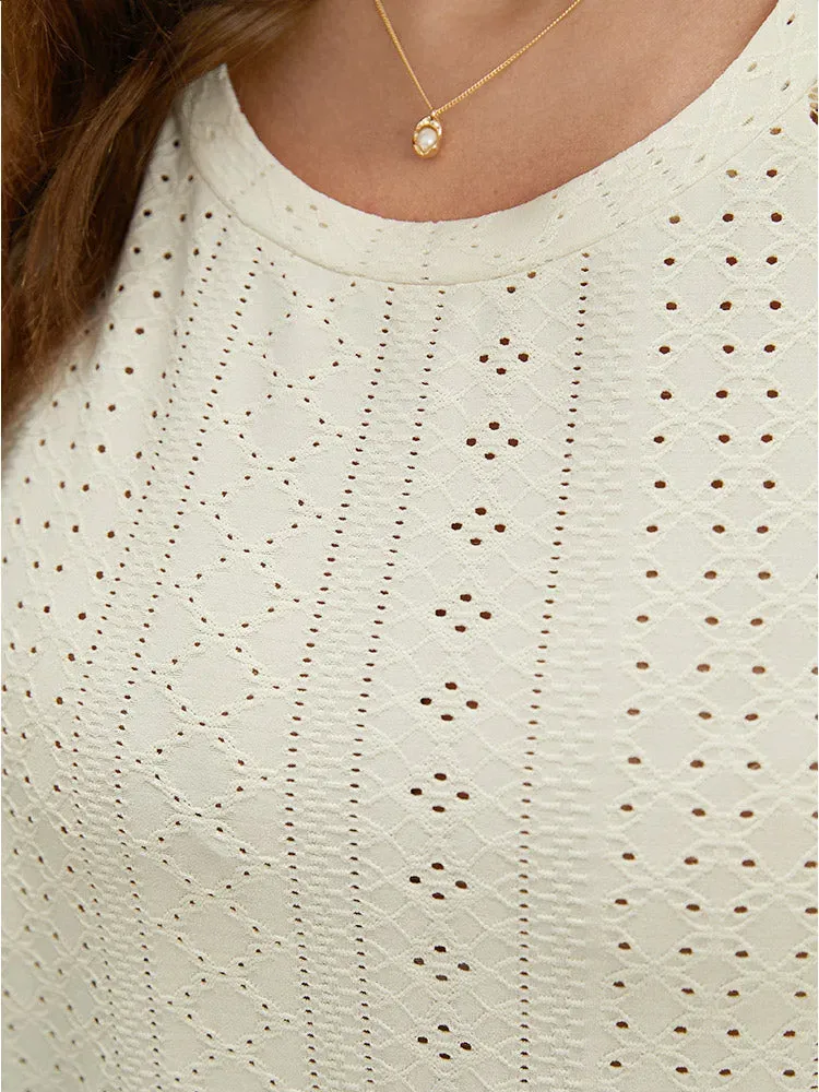 Solid Broderie Anglaise Lace Raglan Sleeve T-shirt