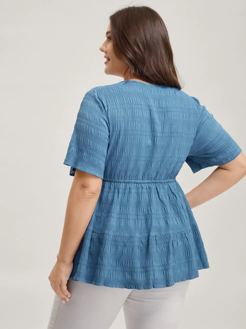 Textured Waist-Cinching Tiered Blouse