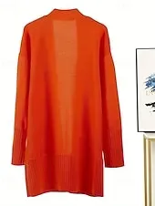 Women's Sweater Cardigan Streetwear Casual Solid Color V Neck Pocket Knitted Long Sleeve Long Tops Knit Daily Holiday Going out Orange Apricot Fall Winter