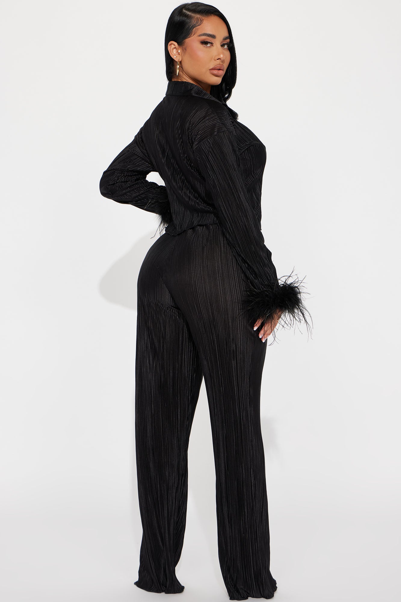 Oh So Classy Satin Pant Set - Black