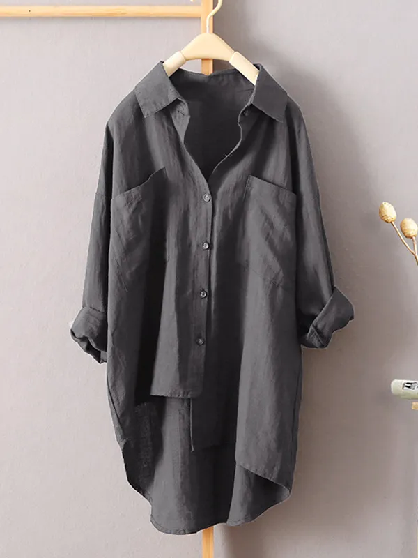 Original Solid Irregularity Lapel Shirt Blouse Tops
