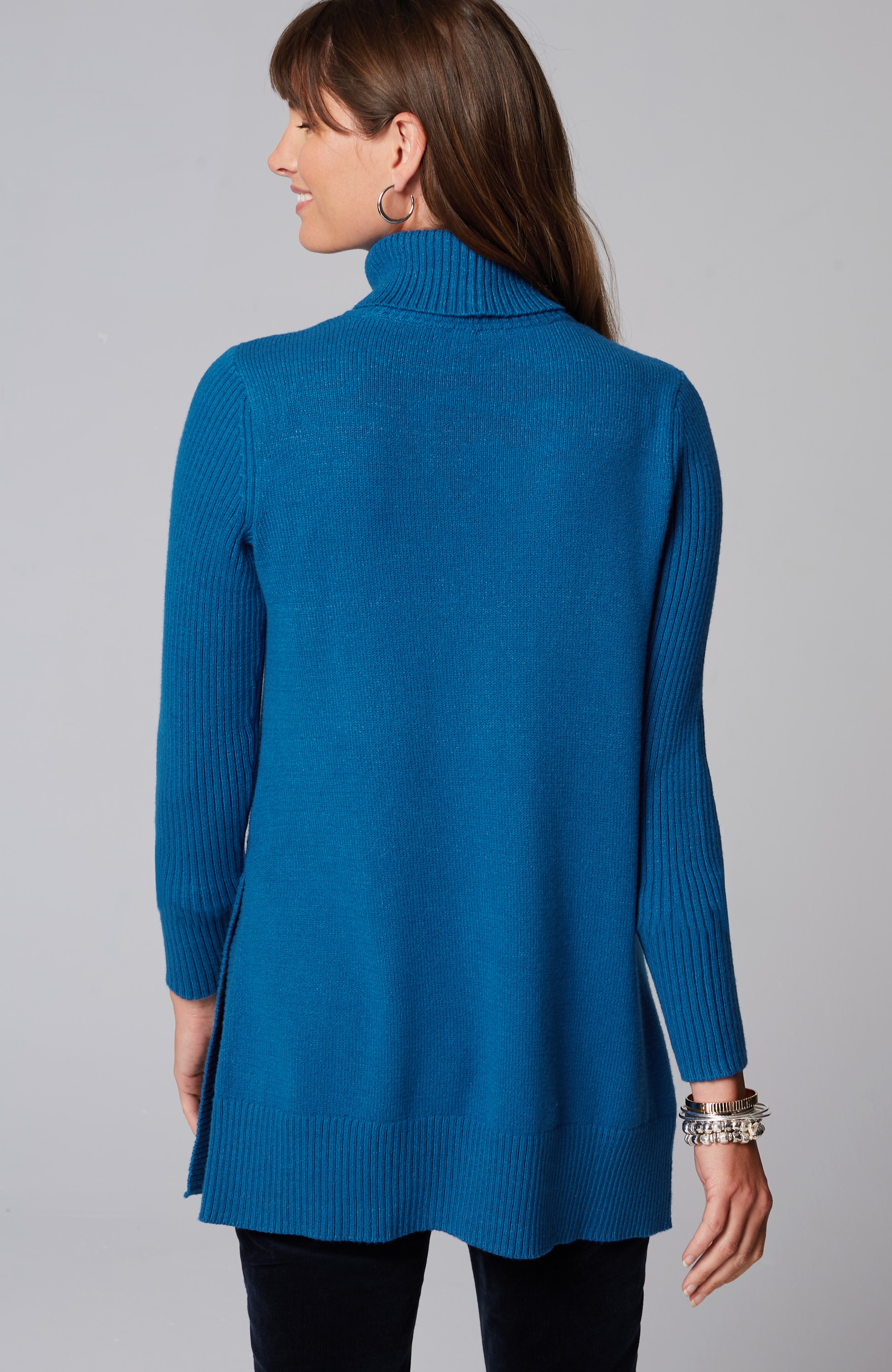 Ribbed-Sleeves Turtleneck Sweater